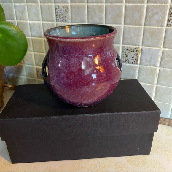 Vintage Pottery Set whimsical colours & heart candle holder jewelry dish catchal - Picture 6 of 12